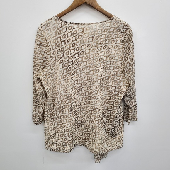 Chico's Womens 3 (XL) Brown Tan Abstract Diamond Print Asymmetric Hem Tunic Top - Picture 3 of 13
